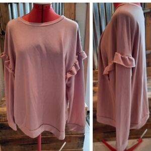 Mauve Girly Sweatshirt XL Knit Top Ruffle Sleeve Hippie Chic